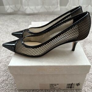 Jimmy Choo Black Mesh and Leather Amika 50 Pumps